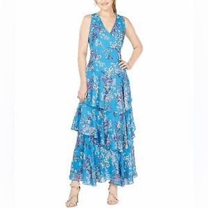 INC International Concepts Blue floral Faux Wrap Maxi Dress altered to Sz 6